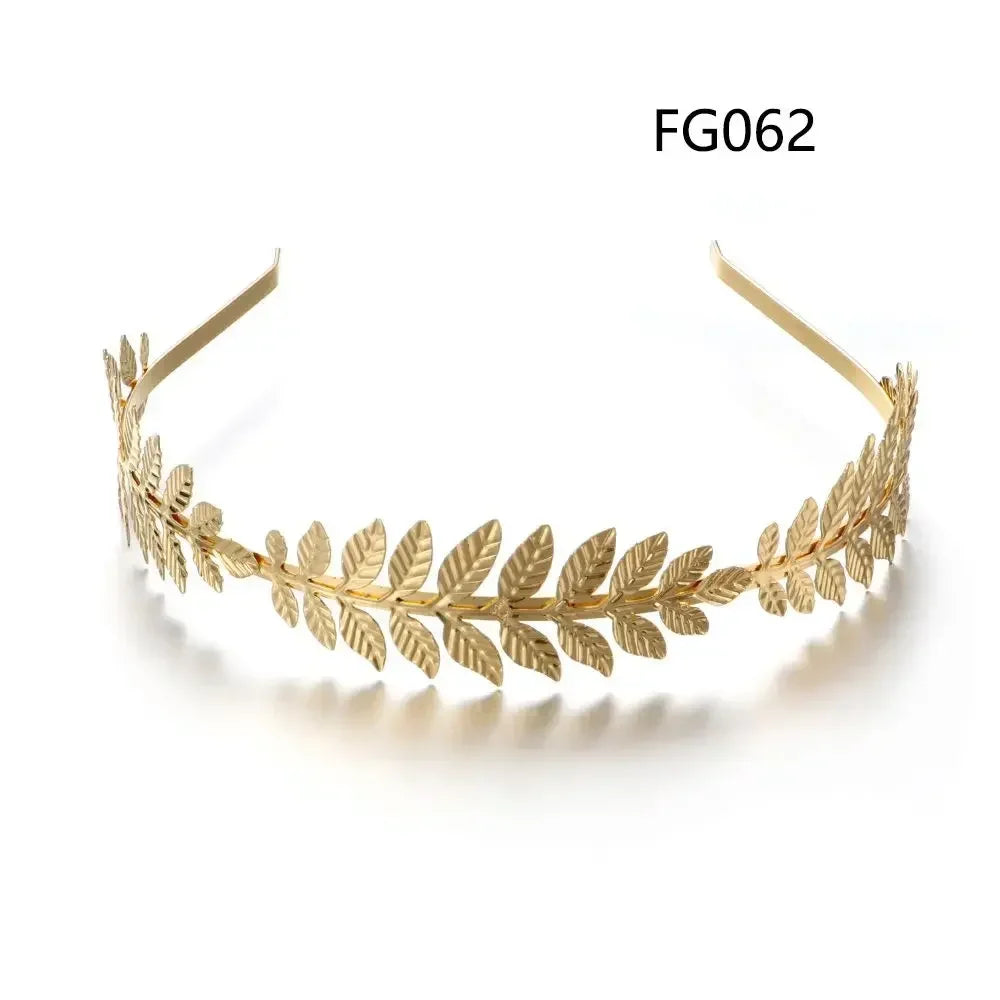 Gold leaf headband featuring olive branches for bridal or party wear