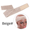 Beige rutschfeste Samtperücke und Stirnband, gezeigt mit dem Kopf einer Modelin