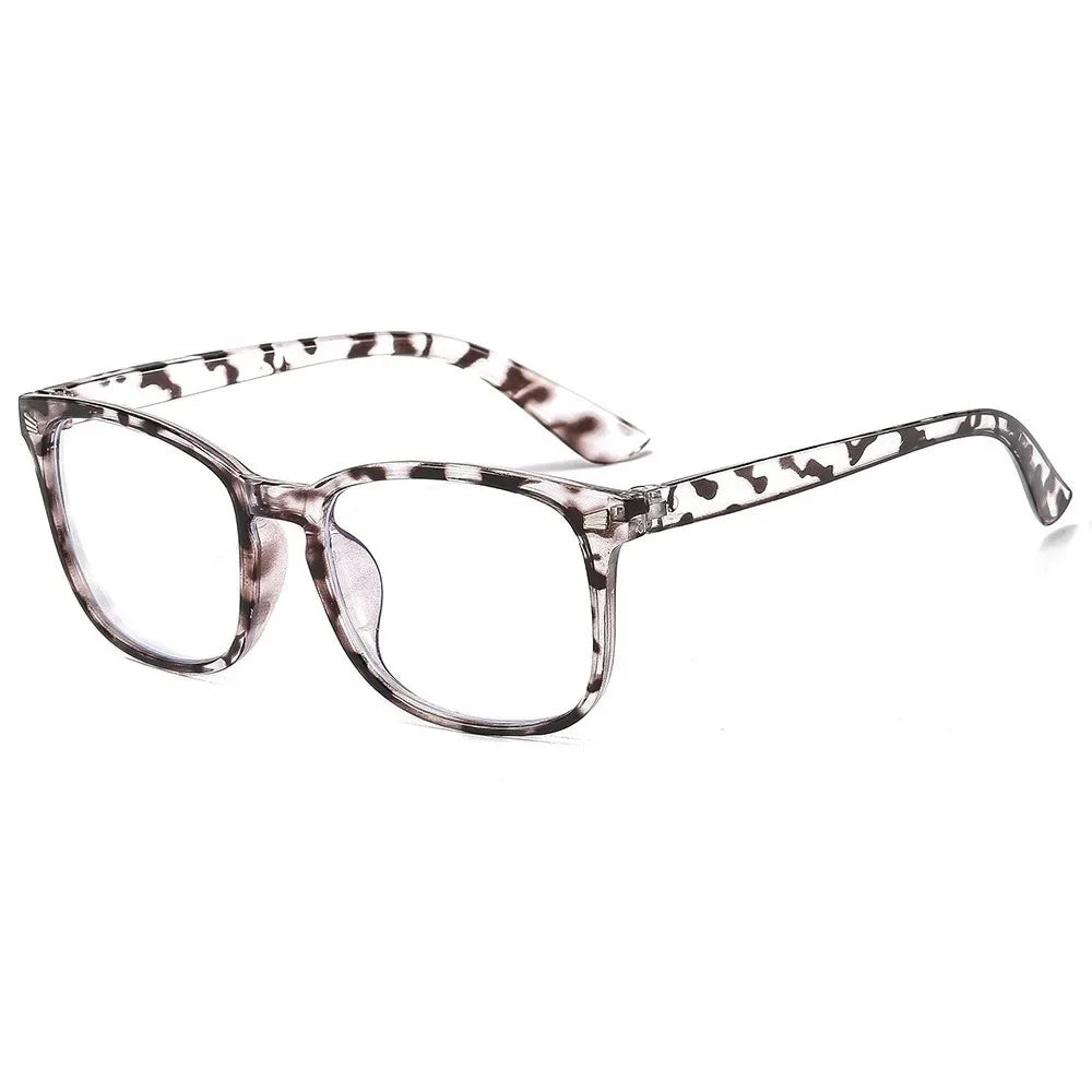 Vintage square anti-blue light eyeglasses with a mottled brown and white pattern.