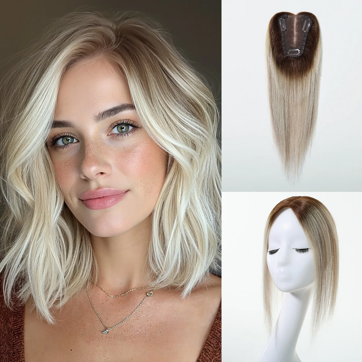 12 Inch Light Brown Blonde Ombre Lace Base Hair Topper
