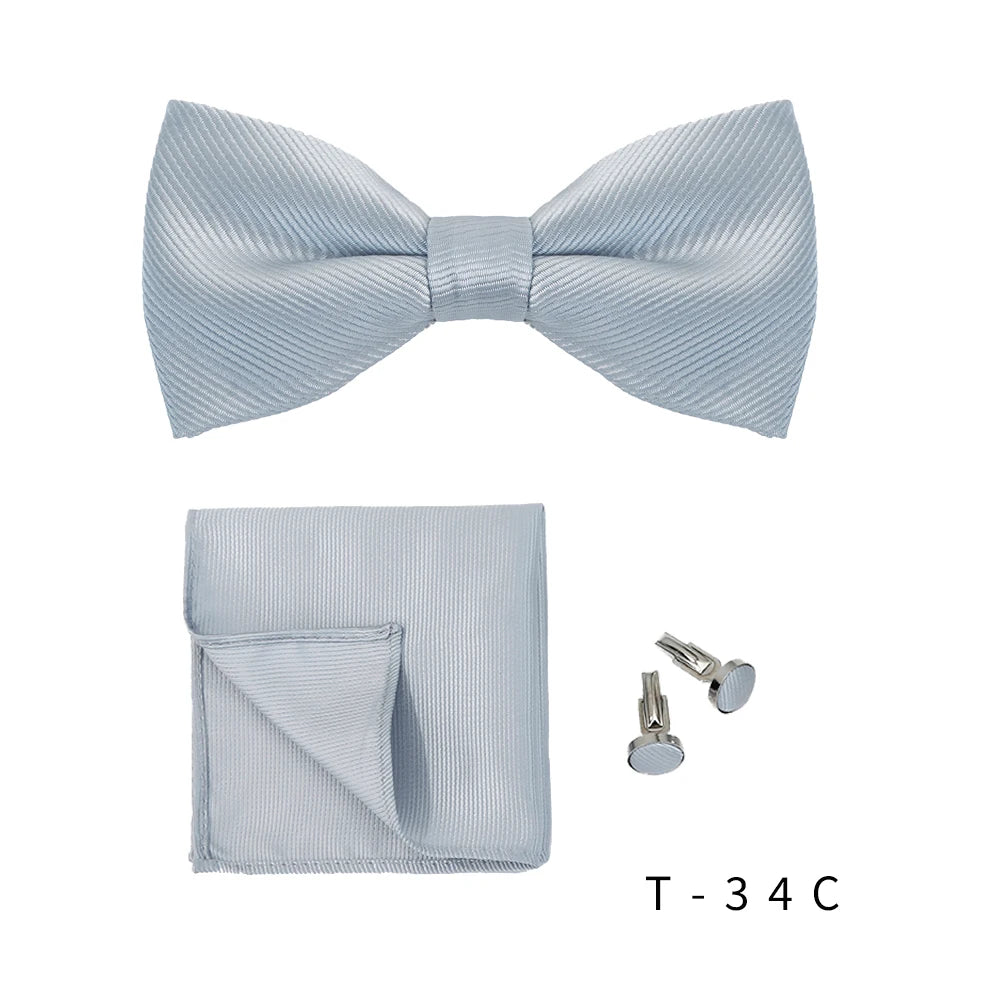 Light blue striped bow tie and cufflink set