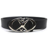 Black leather belt with a silver vintage gothic moon star buckle.