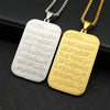 A pair of Islamic Ayatul Kursi pendant necklaces, one silver and one gold, displayed on a dark surface.