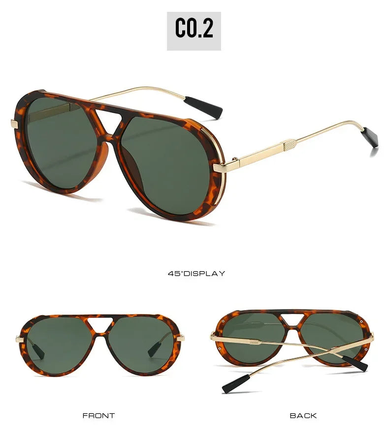 Eine braune Schildpatt-Gradienten-Sonnenbrille, gezeigt aus vorne und hinten.