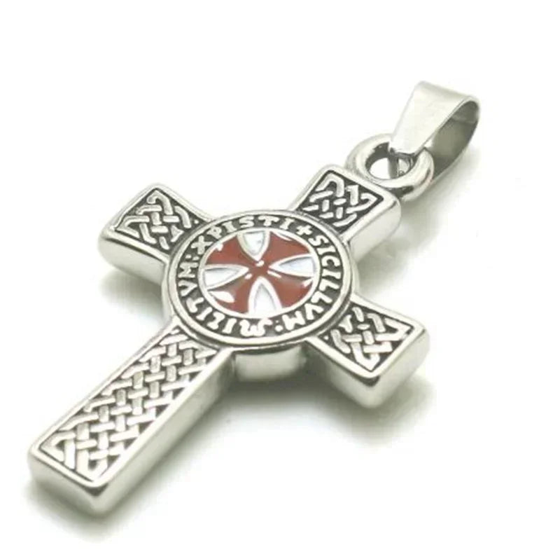 Silver retro Christian cross amulet necklace with Celtic knotwork design