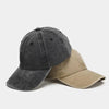 A dark gray washed cotton snapback cap shown from above.