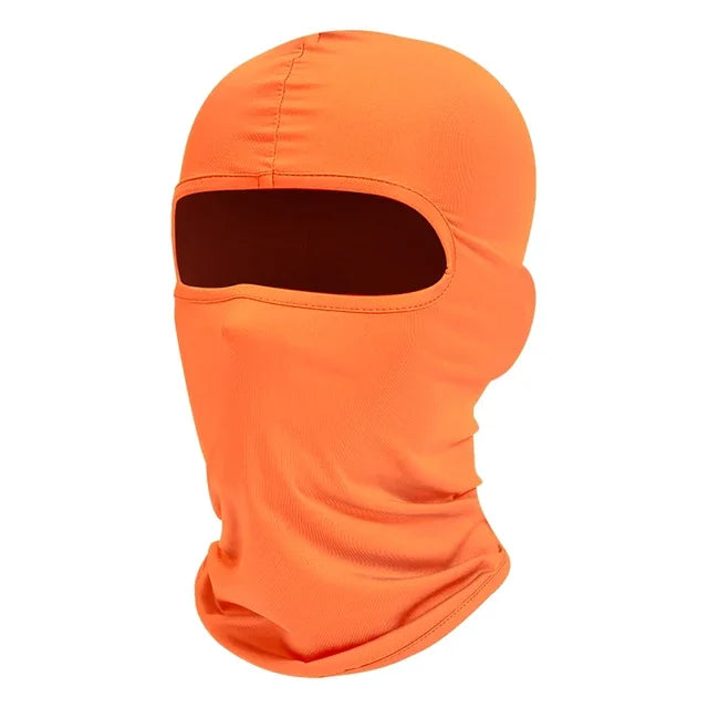 Orange tactical full face balaclava with a black visor
