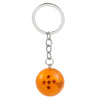 Silver keychain with a circular ring attached to a small, orange, spherical charm featuring five stars.