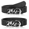 Black leather belt with a silver geometric alloy buckle for men