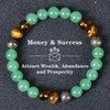 Tiger eye crystal bracelet featuring green and amber beads for attracting wealth, abundance, and prosperity