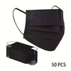 A pack of 50 black disposable face masks for adult protection