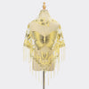 Elegant printed butterfly lace scarf shawl in pale yellow with gold embroidery and fringe