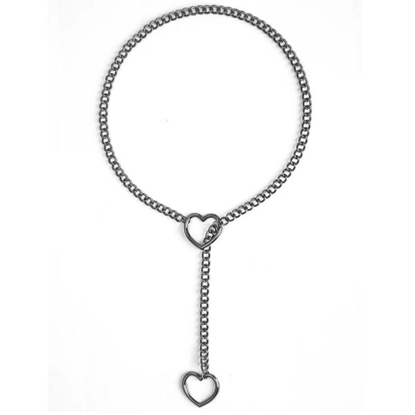 A silver chunky heart slip chain necklace with a delicate pendant.