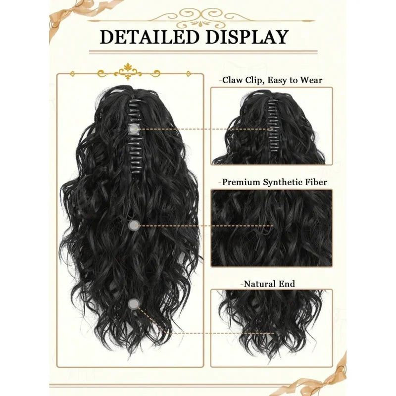 Exhibición detallada de extensiones de cabello rizado negro mostrando el clip y el final natural