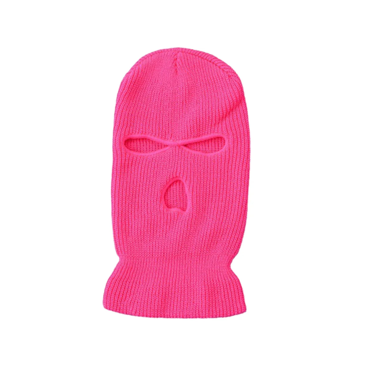 Helle pinke Strickbalaclava und winddichte Skimaske.