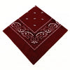 A maroon bandana featuring white paisley and floral embroidery print.