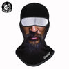 Black full face balaclava helmet liner with a beard and mustache visible.