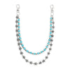 A silver double-layer waist chain accessory featuring small, sparkling charms.