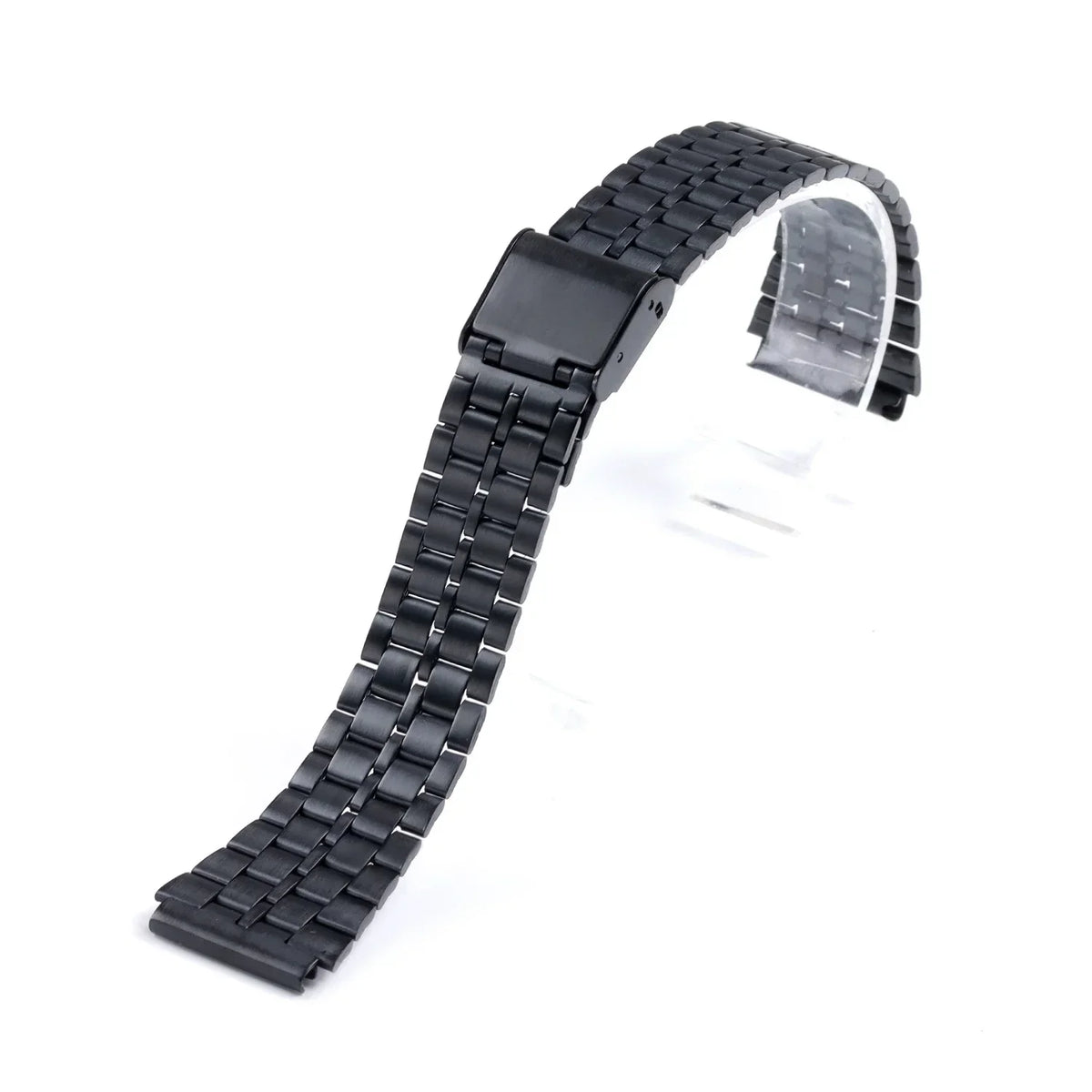 Schwarzer Mesh-Armband für traditionelle Uhren, von oben gezeigt