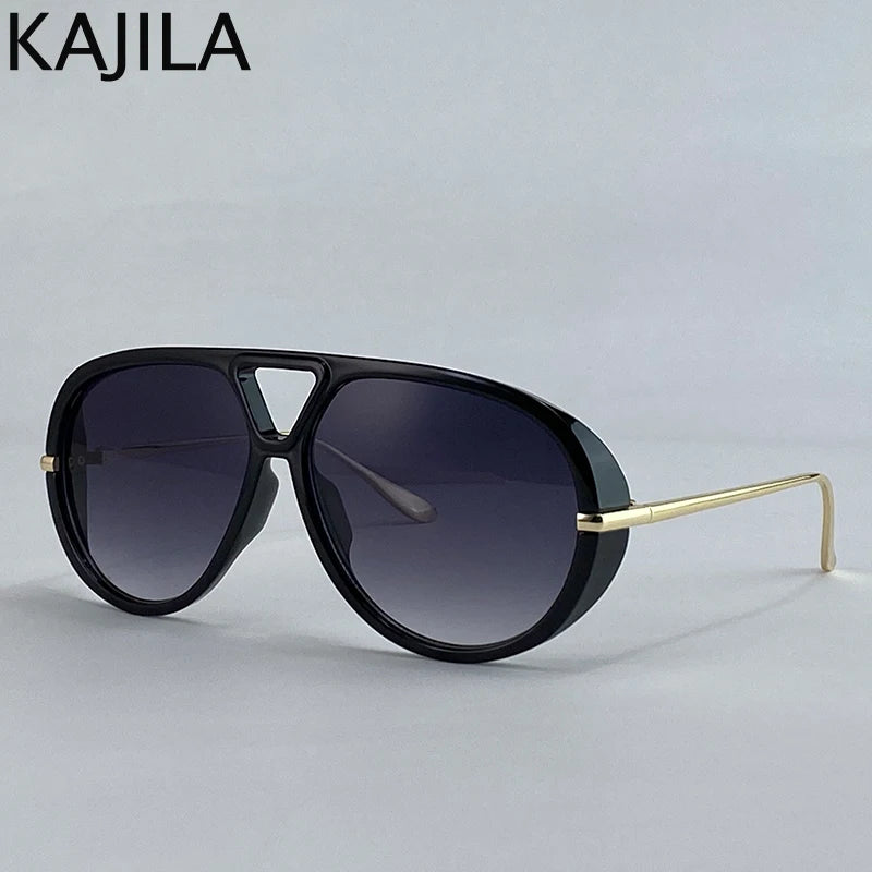 Gafas piloto vintage negras oversize con brazos dorados