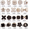 A collection of elegant button and flower brooch pins in various shapes and finishes.