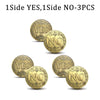 Three vintage antique bronze decision coins showing YES and NO faces.