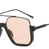 Black double bridge oversized square sunglasses with rose gold tinted lenses and thin arms