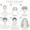 Instructions for using high elasticity wig caps and hair netting, showing steps for applying the product to hair.