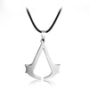 Stainless steel pendant necklace shaped like the letter A with a black cord