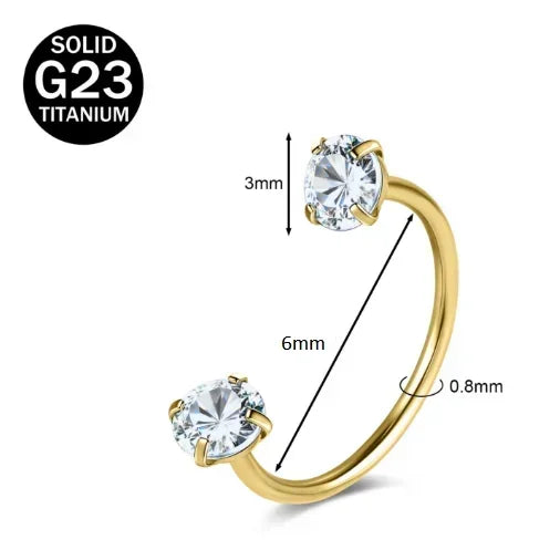Solid titanium G23 nose ring featuring a clear cubic zirconia crystal.