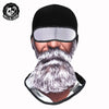 A black full face balaclava helmet liner featuring a realistic gray beard and mustache.