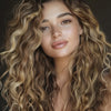 A woman with long, wavy blonde hair models 4 pack synthetic hair extensions for curly and wavy hair.
