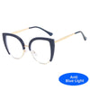 Vintage metal cat eye eyeglasses with blue frames and gold accents