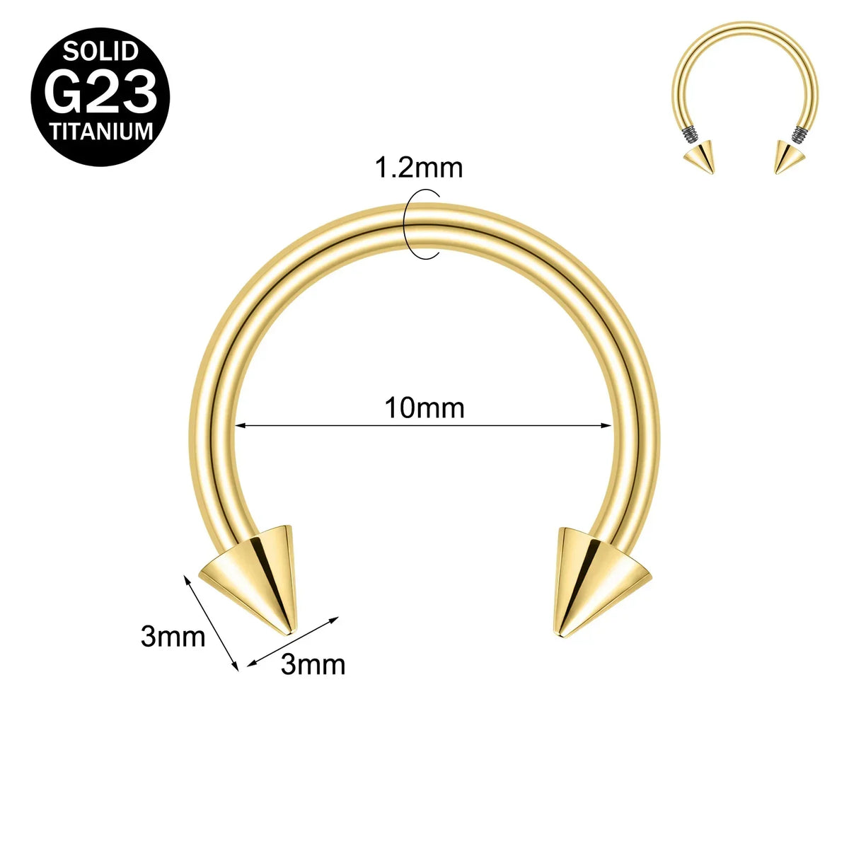 Gold-toned titanium nose ring with a curved bar and pointed ends
