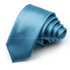 A folded teal satin neck tie for formal wear.
