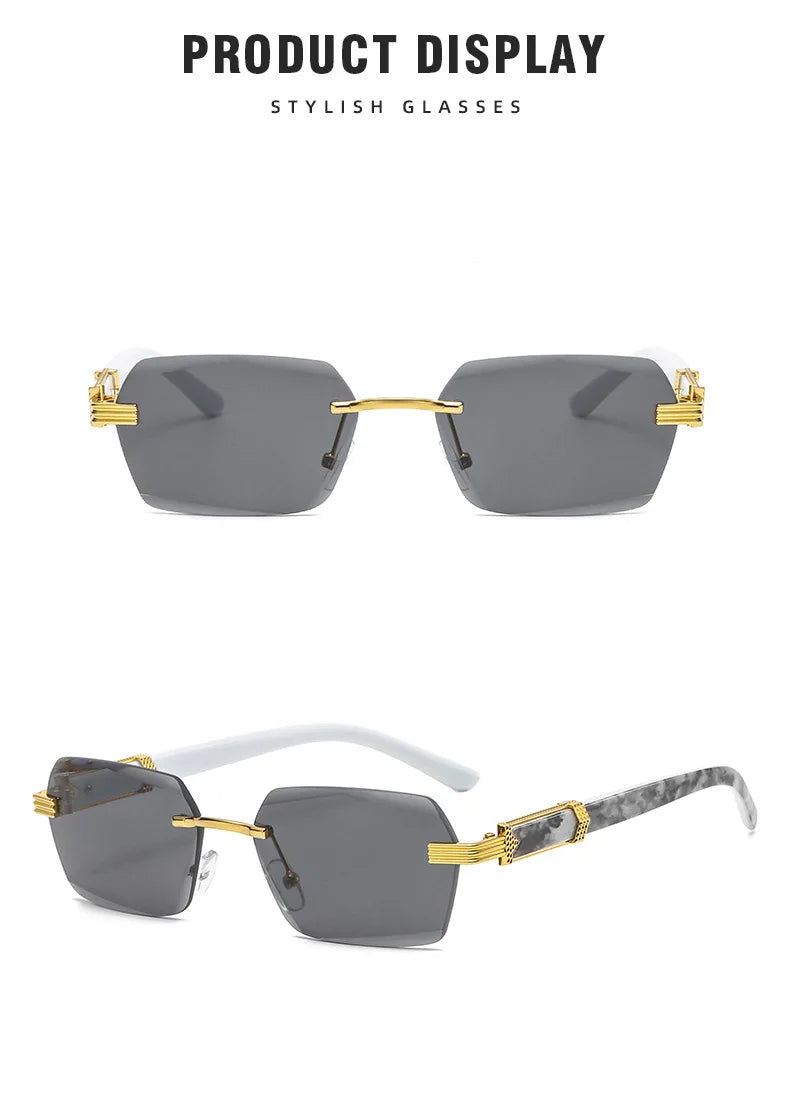 Gray gradient sunglasses with gold accents displayed against a white background.
