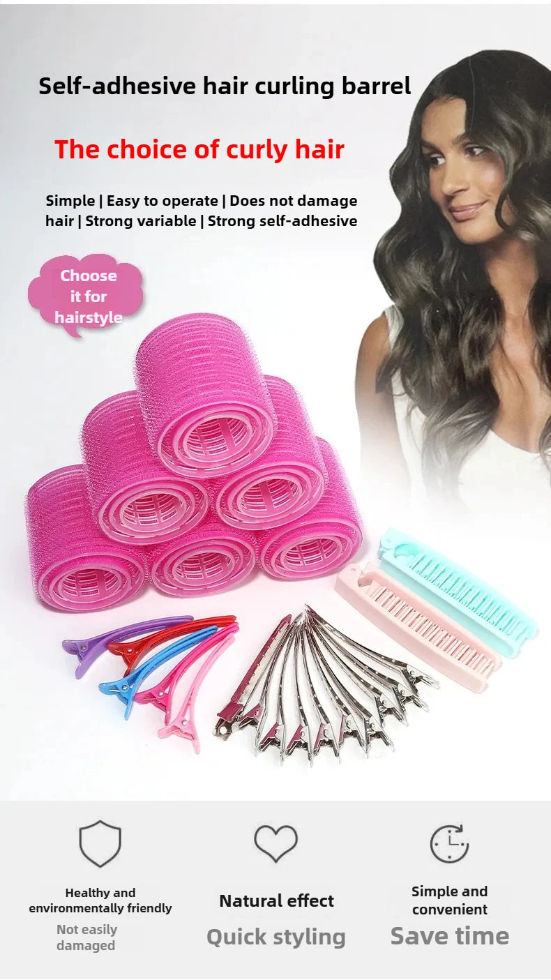 Self-adhesive hair curling barrel and styling tools for DIY curly hair