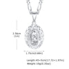 Silver pendant necklace featuring a depiction of the Virgin Mary prayer.