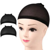 A pair of black nude wig caps shown on a mannequin head.