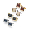 A collection of elegant copper cufflinks featuring square and rectangular designs with various textures and finishes.