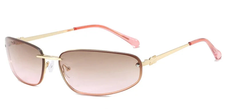 Oval Y2K Rahmenlose Sonnenbrille mit Roségold- und Pinkakzenten