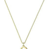 A delicate gold plated alphabet initial necklace hanging from a fine chain.