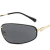 Goldgerahmte ovale Sonnenbrille mit dunklen Linsen und dünnen Armen