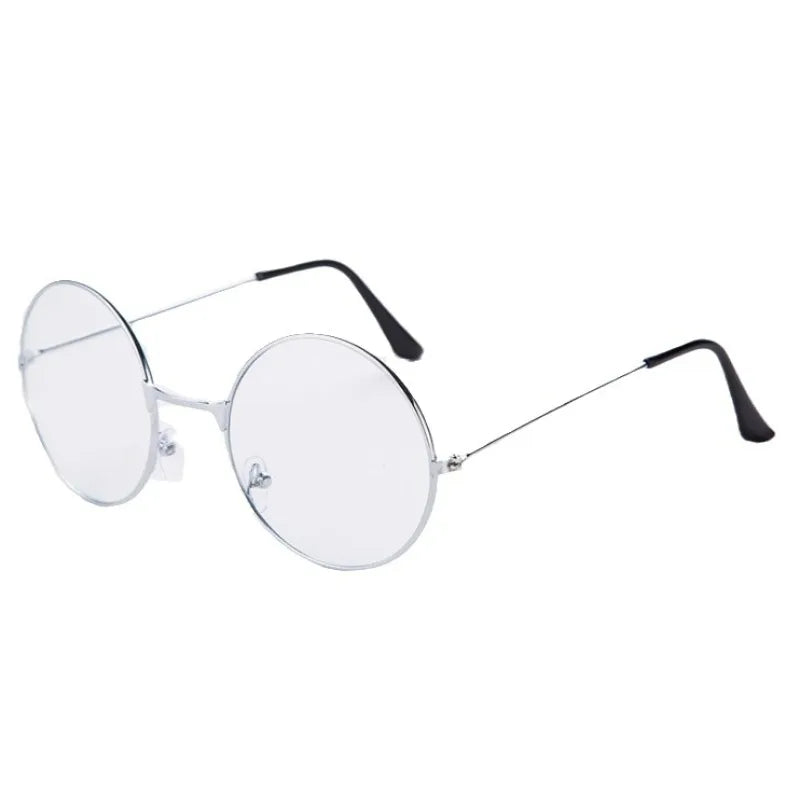 Gafas redondas de metal anti-luz azul con varillas negras delgadas y lentes claros