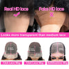 Comparison of Real HD lace and Fake HD lace wigs, showing different levels of transparency.