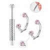 Stainless steel horseshoe nose studs with ball grabbers shown in various angles and close-ups