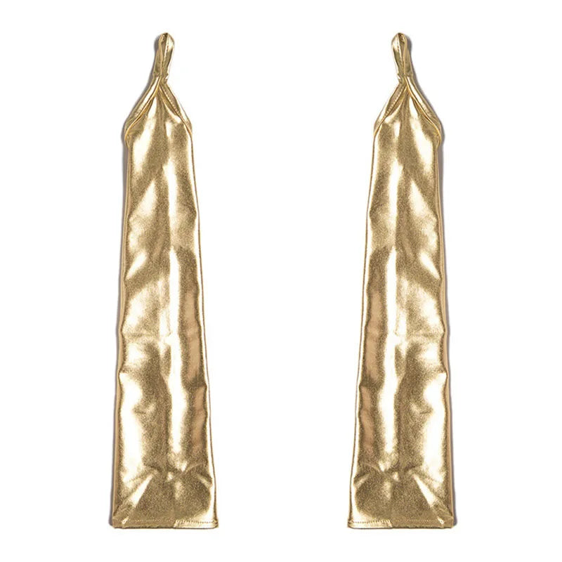 Pair of gold fingerless leather hook gloves for performance and cosplay