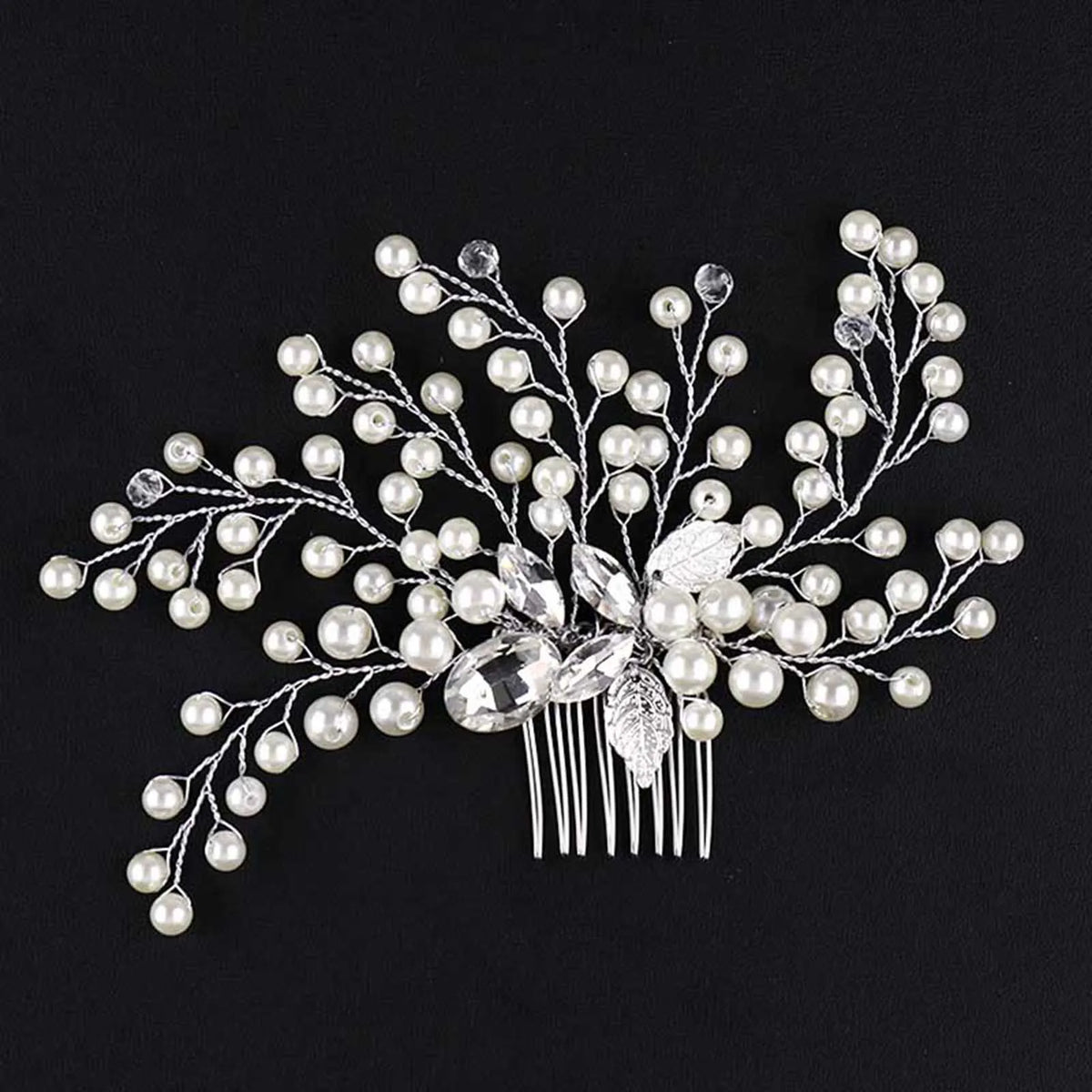 Peigne pour cheveux de mariée en cristal avec brins de perles et accents floraux