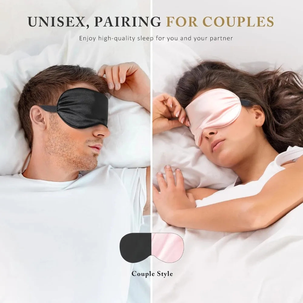 A man and a woman using unisex silk sleep masks for couples style relaxation