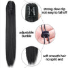 Black 24-inch straight hair extensions for ponytail showing a strong claw clip and smooth finish